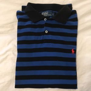 Men’s Polo by Ralph Lauren Black and Royal Blue Striped   Sz L